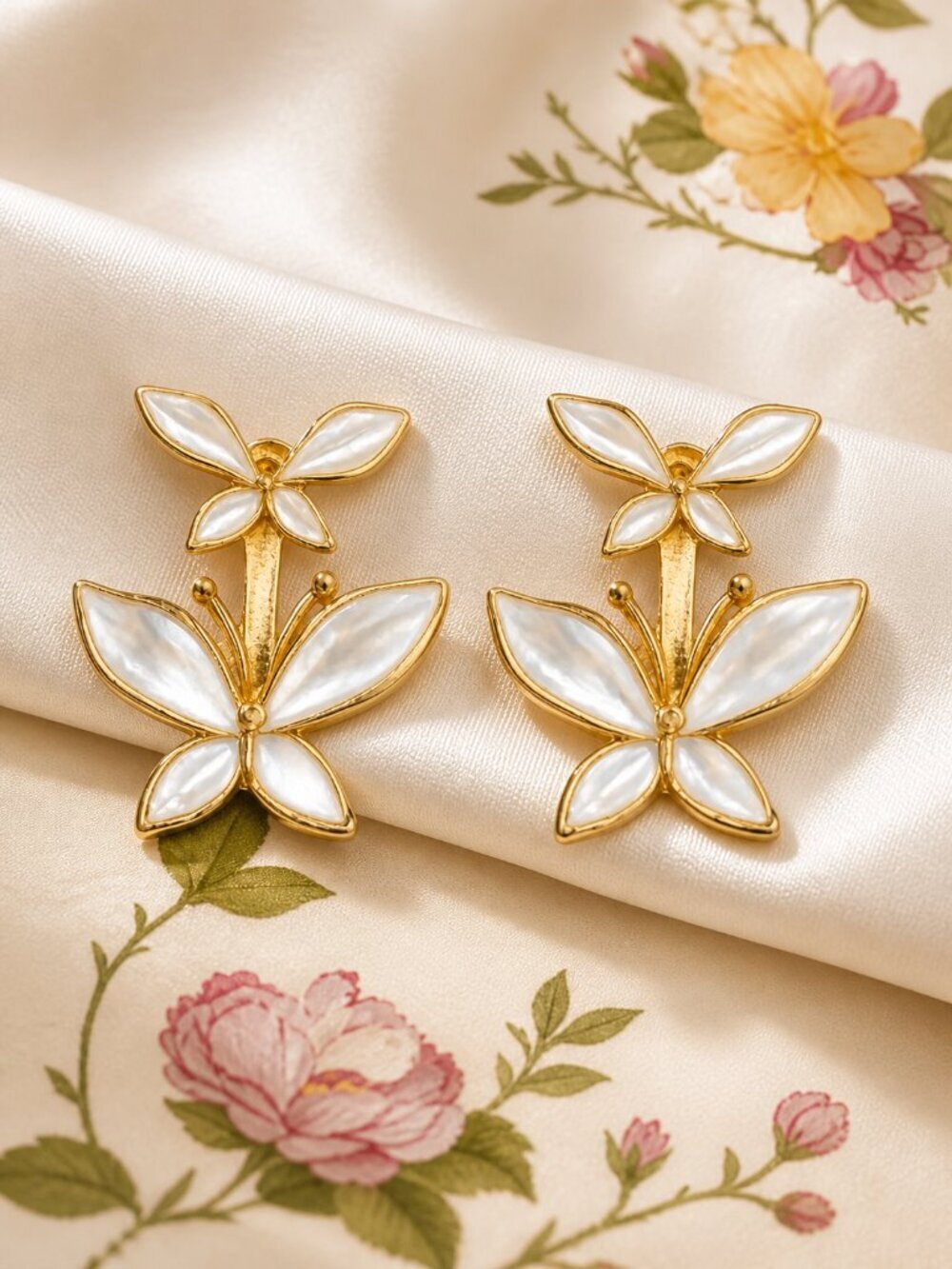 14K Gold Plated Enamel Double Butterfly Stud Earrings Coquette Balletcore 1in